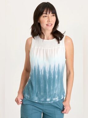 XCVI
TIMO CREPE SMOCKED NECKLINE TANK
 In Paradox Wash Sea Port